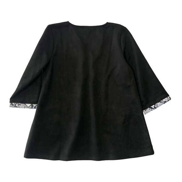 Attitudes by Renee Womens Black M Faux Suede Snake Trim 3/4 Sleeve Loose Top - Picture 8 of 8